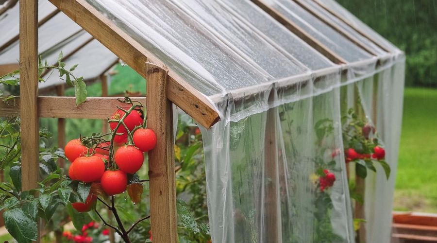 Tomaten wachsen unter einem Regenschutz