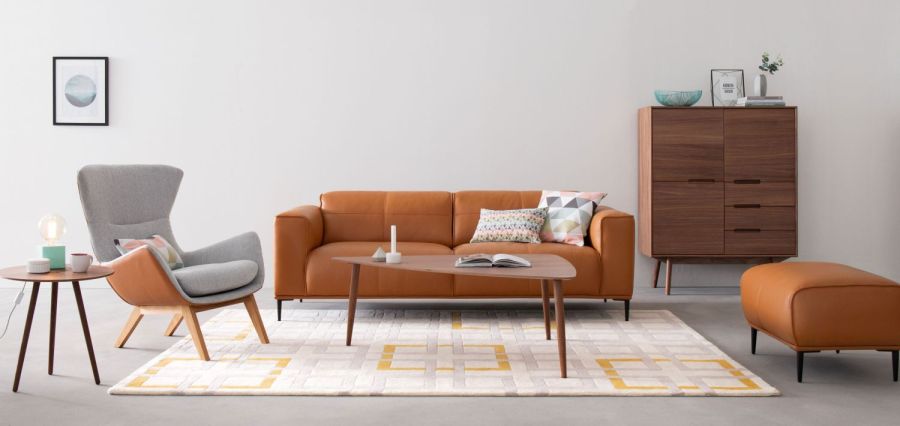 Couchgruppe mit Ledercouch und Sessel