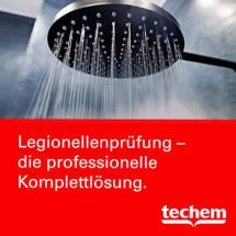 Anzeige der Firma Techem für professionelle Legionellenprüfung