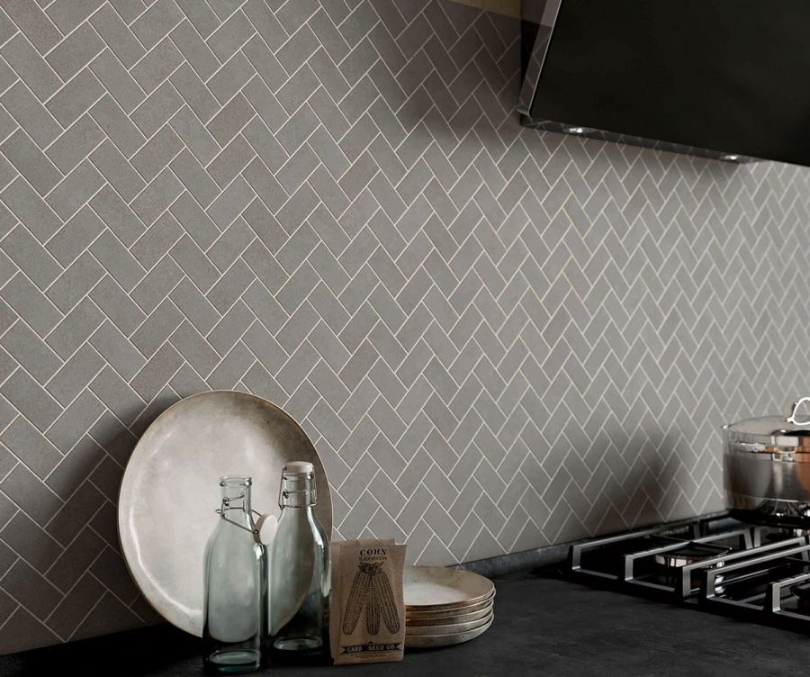 Küche Wandverkleidung Fliesen grau Muster