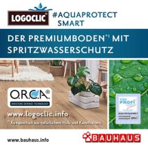 Anzeige der Firma Bauhaus für Logoclic Premiumböden mit Spritzwasserschutz